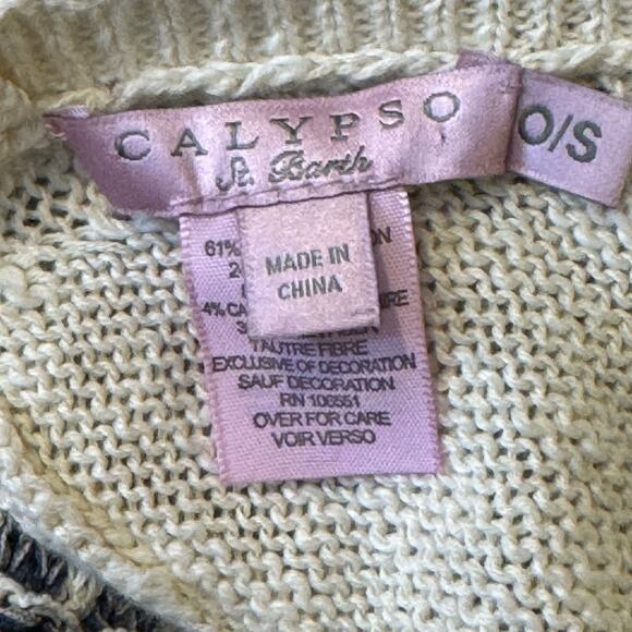Calypso St. Barth Cotton Linen Cashmere Blend Cream Blue Gabena Poncho - Picture 6 of 7